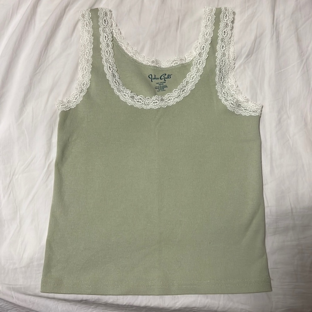 John Galt green & lace tank top